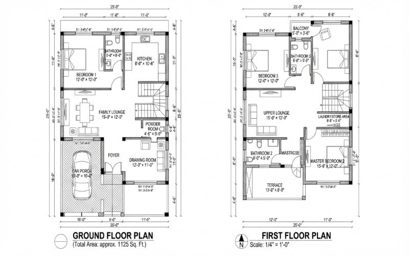 25-foot house ground and first floor plan
