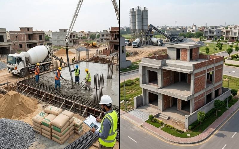 Ready mix concrete work for house construction with Concrete Price Today comparison.