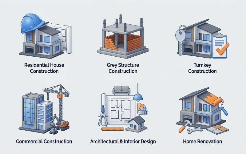 Construction services by the best construction company in DHA Lahore, including residential, grey structure, turnkey, and renovation.