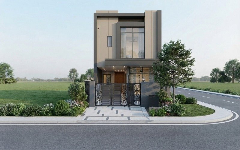 Modern two-storey house front elevation