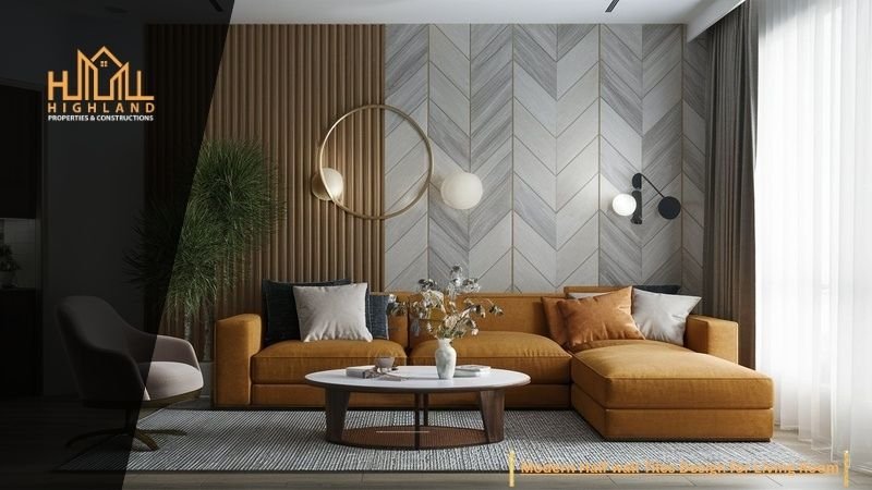 Modern Half wall Tiles Design for Living Room