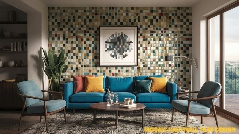 Modern Half wall Tiles Design for Living Room