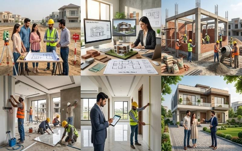 Construction process by a Construction Company in Lake City Lahore, from planning to home completion.