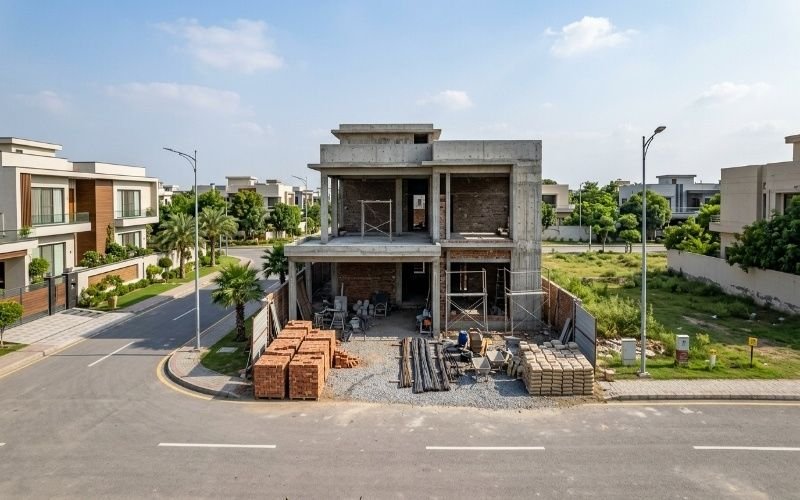 Modern house under construction by a Construction Company in Lake City Lahore.