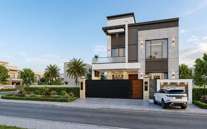 Modern luxury home by a Construction Company in Lahore with a sleek front elevation.