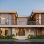 Modern luxury house showcasing Architectural Design Services in Islamabad with clean lines, wide glass windows, and landscaped front yard.