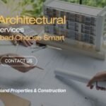 Two architects working on a building model and blueprints, showcasing the best architectural design services in Islamabad by Highland Properties & Construction.