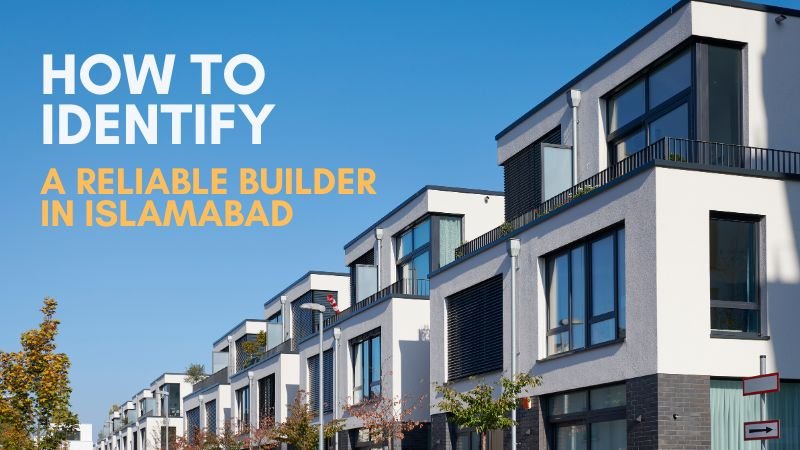 Modern housing society with contemporary architecture under a clear blue sky. The image highlights how to identify a reliable builder in Islamabad, emphasizing quality construction and trust.

