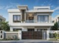 Modern luxury house in DHA Phase 6, Lahore, featuring a contemporary architectural design with large windows, a spacious balcony, and lush greenery.