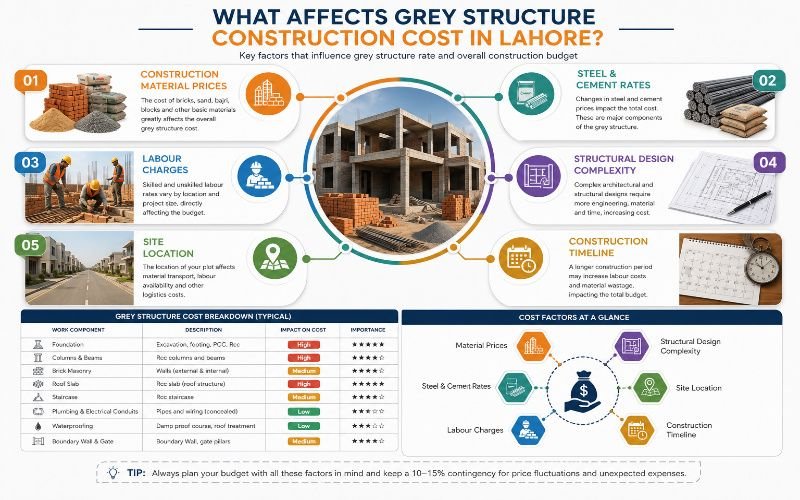 Grey Structure Rate in Lahore with key factors affecting construction costs.