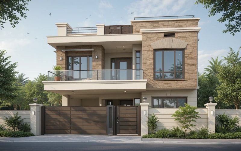 Modern double-story custom-built home in Lahore with luxury exterior design by professional custom home builders.