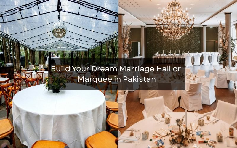 Elegant indoor and outdoor event setups by a top Marriage Hall & Marquee Construction Company in Pakistan.