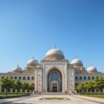 Elegant mosque with domes and minarets, showcasing expert mosque design and construction services.