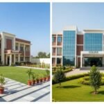 Modern school and college building construction in Lahore with spacious lawns and contemporary architecture.