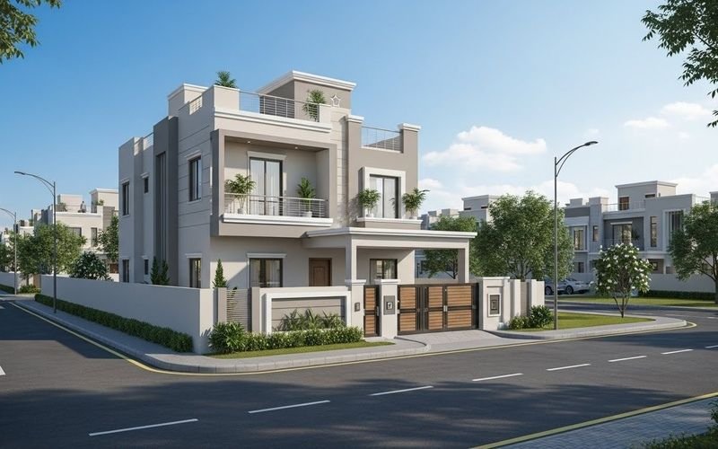 Modern double-storey residential house with contemporary exterior design, showcasing premium construction services in Islamabad.