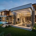 Modern luxury home showcasing Architectural & Interior Design in Lake City Lahore with elegant glass walls, spacious living areas, and contemporary landscaping.