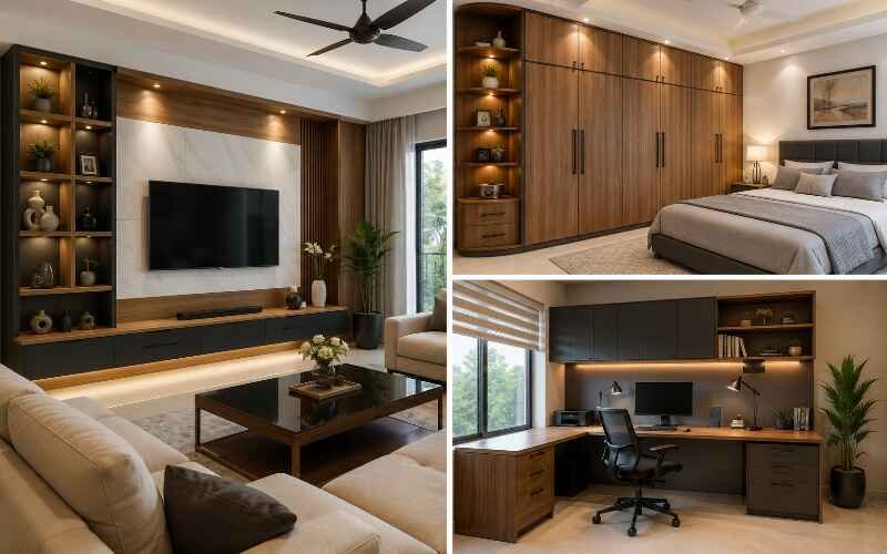 Custom TV unit, wardrobe, and home office setup with modern Furniture Solutions in Jubilee Town Lahore.