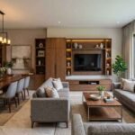 Modern living and dining area with custom wood furniture solutions in Jubilee Town Lahore.