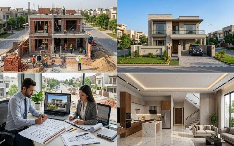 House Construction in Nespak Housing Society Lahore from planning and grey structure to a modern finished home.
