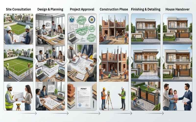Step-by-step House Construction in Agrics Town Lahore from site consultation and planning to project completion.