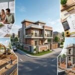 House Construction Planning process from design and budgeting to foundation work and completed modern home.
