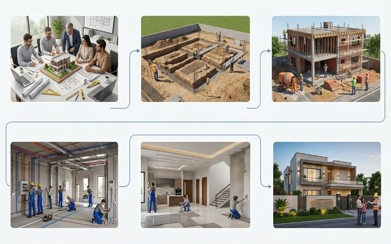 House Construction in Canal Garden Lahore Step-by-step home construction process from planning to completion.