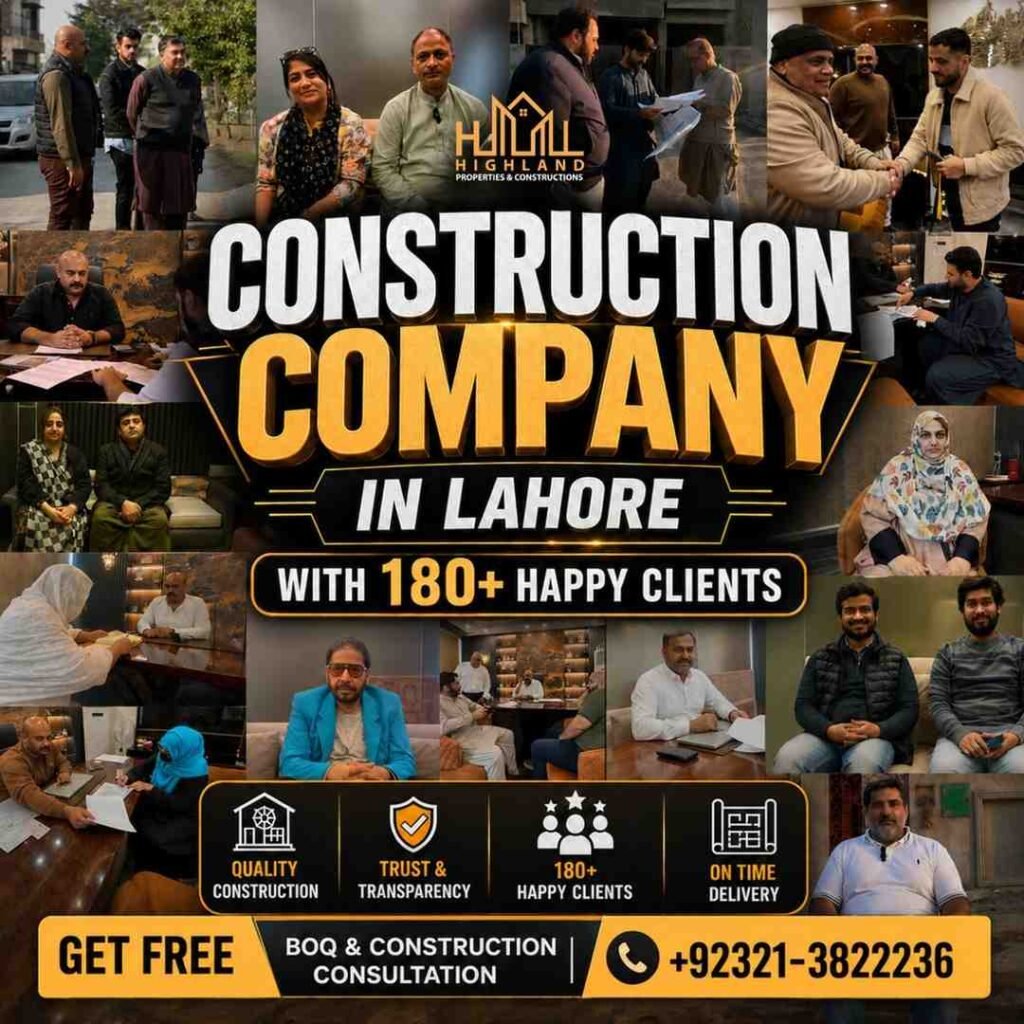Highland Properties and Construction clients during project meetings in Lahore