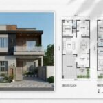 6 Marla double story house design with modern front elevation and 30×50 floor plan